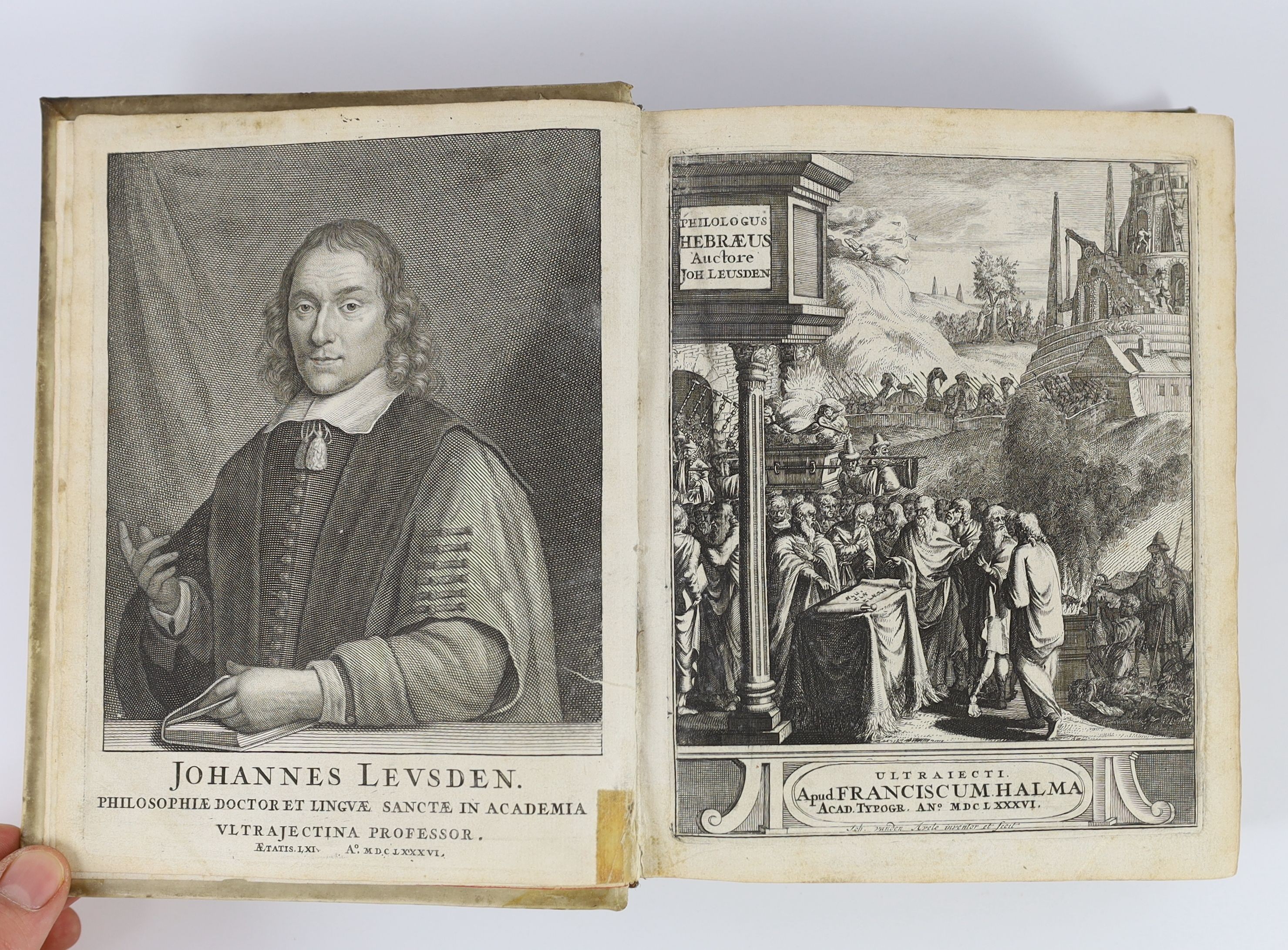 Leusden, Johanne - Philologus Hebraeus, continens Quaestiones Hebraicas ... editio tertia ... engraved pictorial and printed titles, portrait frontis, decorated initial letters. Utrecht: ex officina Francisci Halma ... 1
